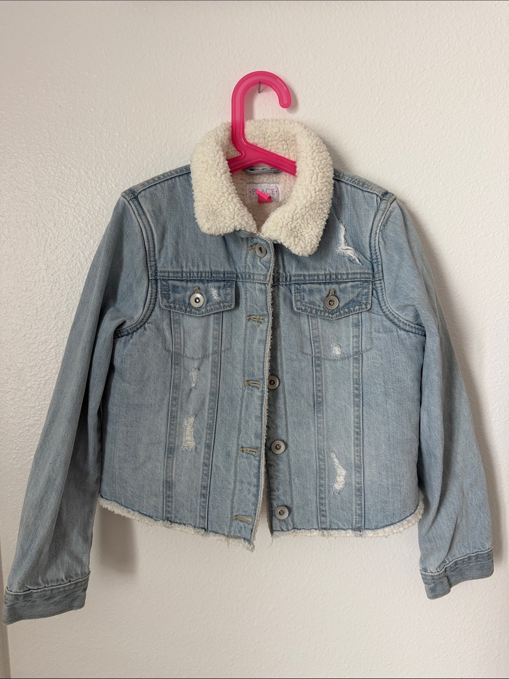 Place Light Blue Denim Jacket with Cream Sherpa Collar